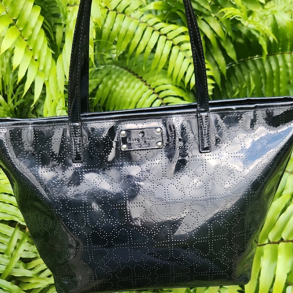 Kate Spade Perforated Patent Black Tote Bag